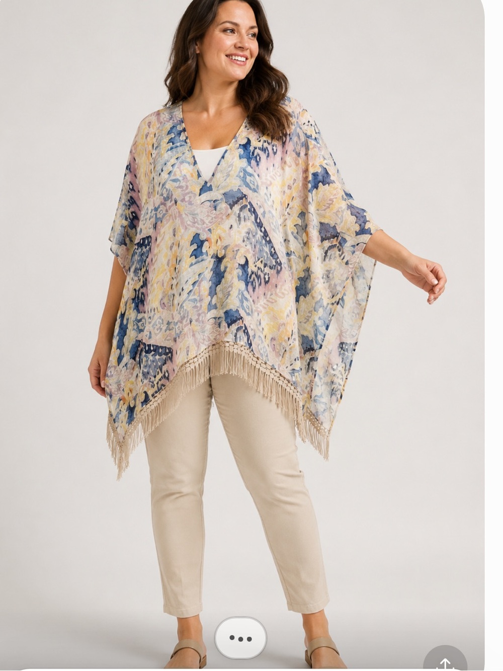 NWT Chico's 100%  Linen Fringe Poncho size L/ XL